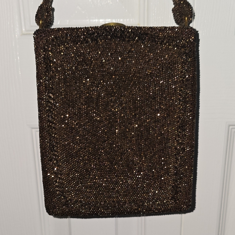 Vintage DU BONNETTE Mid Century Coppery Brown Beaded Evening Bag - Picture 3 of 13